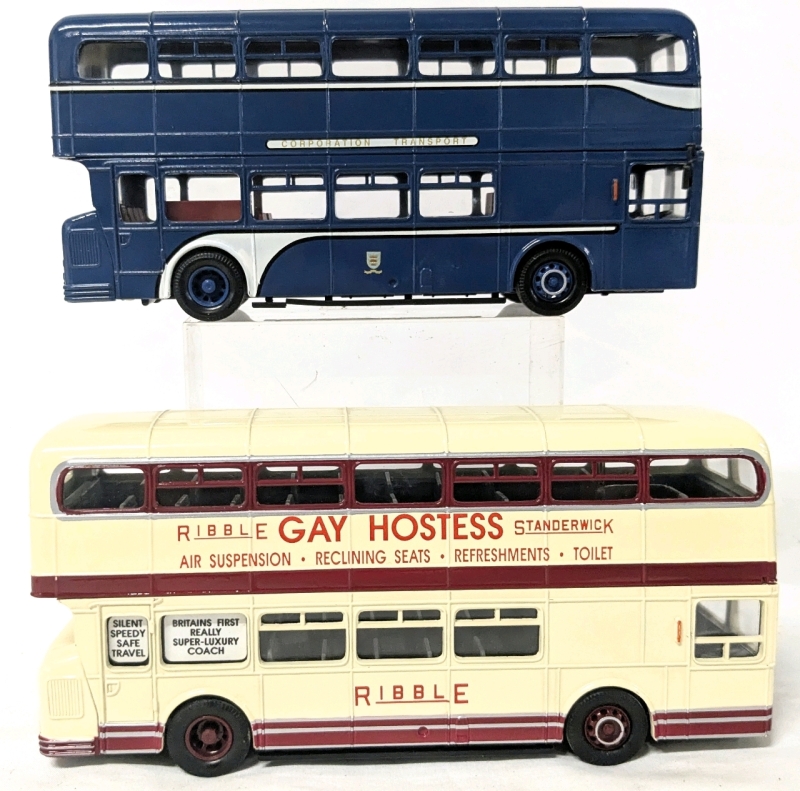 2 CORGI Diecast Double Decker Leyland Atlantean Buses | 97230 Ribble Gay Hostess Standerwick & 97231 Kingston upon Hull City Transport Rt 22 Cottingham Road | 3.4" Tall