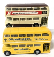 2 CORGI 1:50 Scale Diecast Double Decker #14 Routemaster Buses | 482 AEC Off Peak Speak, Brtitsh Telecom & High Street Special World Airways | 2.5" Tall
