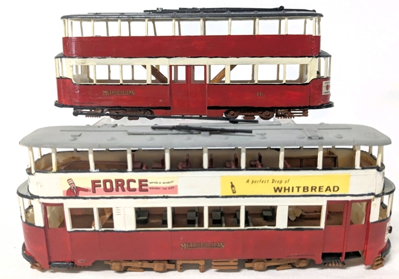 2 Handpainted Metropolitan Trolley Trams : Edgware 331/40 & Golders Green 64 | 2.25" Tall
