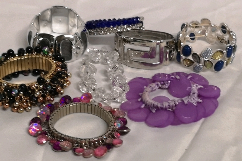 8 Silver & Colourful Tone Bracelets