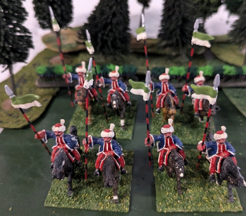 4 Pairs (8 Total) Hand Painted Lead Miniature Calvery. Labelled Bosniak Uhlan. 2" Tall. On Flocked Bases