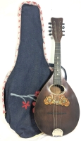 Vintage Unsigned 8-String Mandolin w Handsewn Folk Art Soft Case | 24" Long