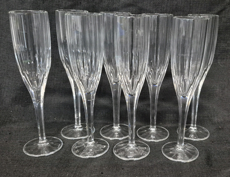 8 Nachtmann Crystal Champagne Flutes Aspen Pattern 9.15" Tall