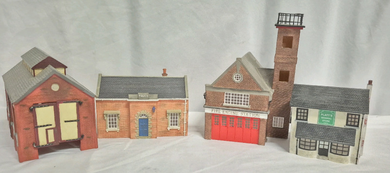 4 Hornby Hobbies Ltd. Buildings - Fire Station, Police, General Store & Red Brick Engine Hanger