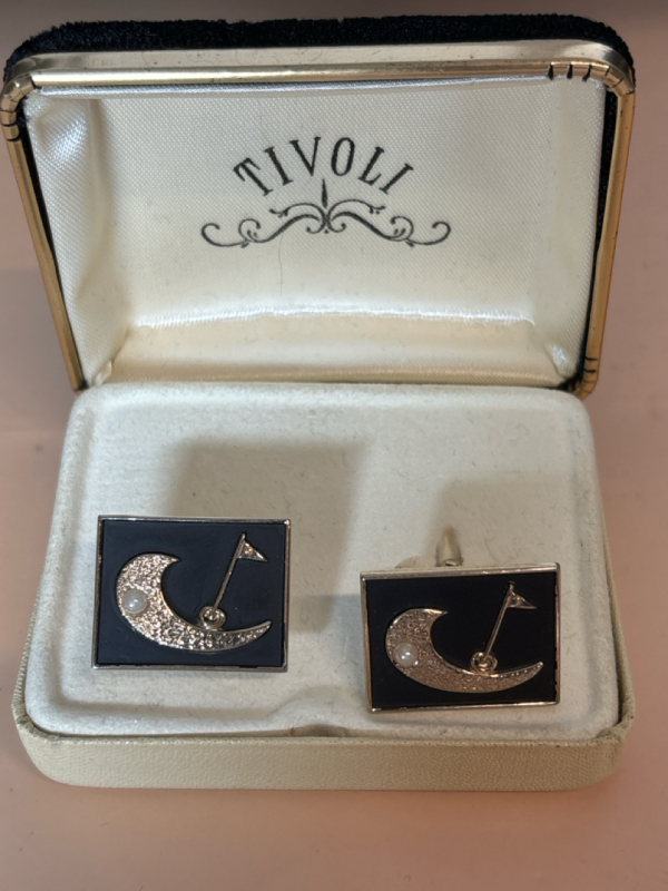 TIVOLI Golf Cuff Links by Swank Boxed with Pearl Hole In One!