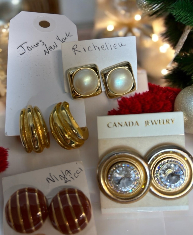 Four Desiner Signed Earrings Crystal Rivoli Couture Houses Fine Costume Jewelry