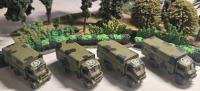( 4 ) Metal British Military Trucks | 1&frac14;" x 2&frac34;" * Shrubbery Not Included *