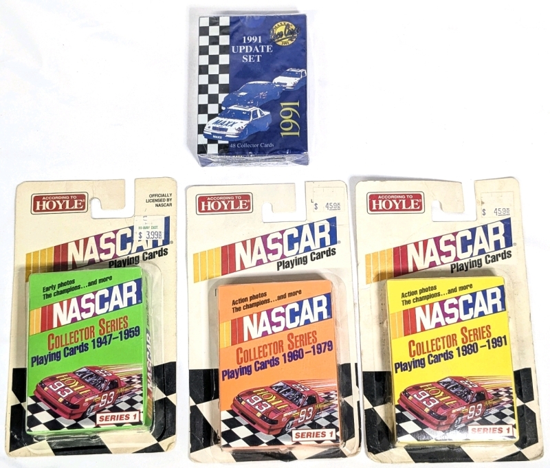3 Vintage 1992 Hoyle NASCAR Collector Series Playing Cards (All Series 1) & Sealed 1991 Race Cards MAXX 1991 48-Card Update Set