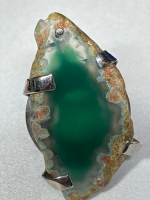 Green Agate Large Slice Ring Size 7 Adjustable 1.5 Inch Slice