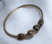 PANDORA ALE 925 Sterling Silver Bangle Bracelet 3 Charms