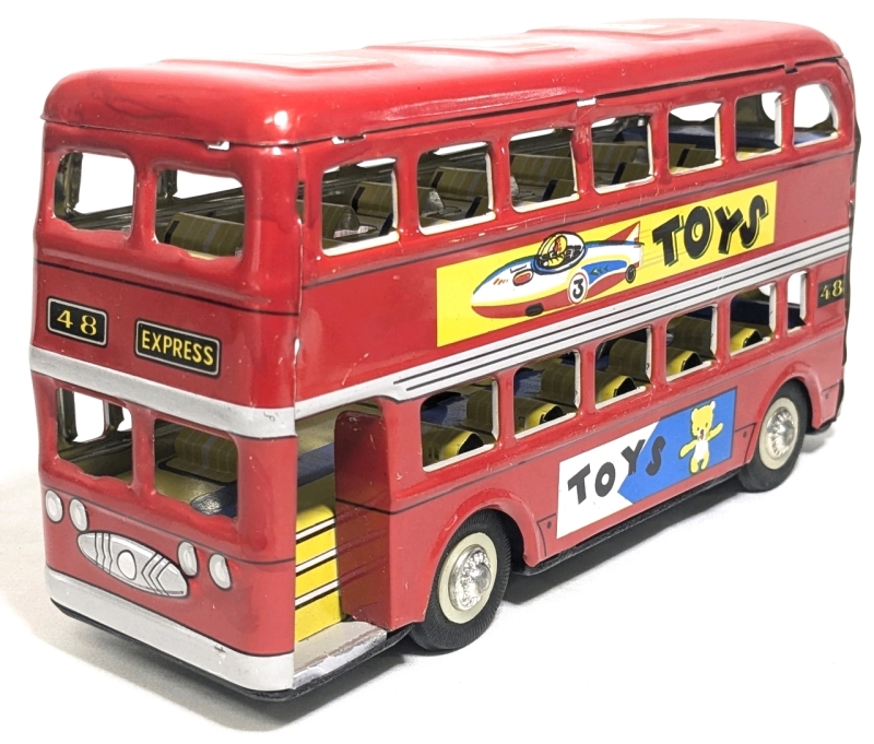 1970s Made in China Rocket Toys TIn Toy Friction-Powered Double Decker Bus | 4.5" Tall