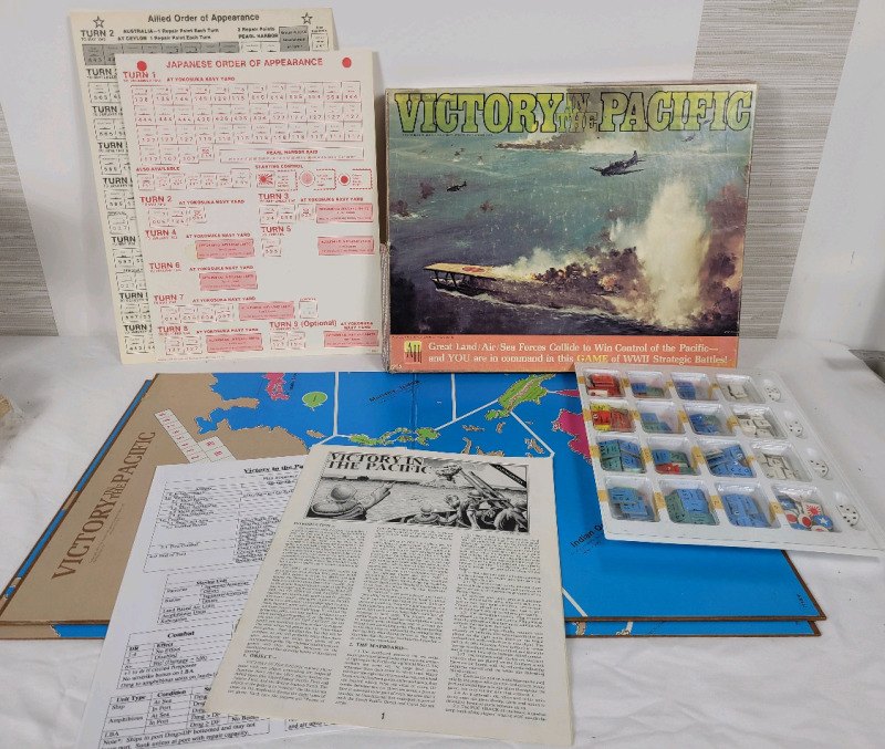 1977 Avalon Hill " Victory in the Pacific " Tabletop Board Game . Appears Complete