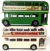 2 CORGI Diecast London Transport #14:High Street Special Double Decker Buses | 'Aero:Inforgettabubble' & 'Rowntrees Lion Bar: Watch This Bus Roar Past' | 2.5"