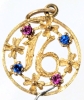 Lovely Signed 10K Gold Sweet 16 Charm with Claw Set Pink + Blue Sapphires | 0.65" Diameter - 2