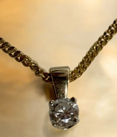 14K Yellow Gold Solitaire Diamond 18 Inch Sturdy Curb Chain Necklace Stamped Lobster Clasp 4.5mm Diamond