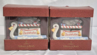 2 New Villeroy & Boch Christmas Trinket Boxes - Sleeping Reindeer & Best Wishes