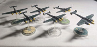 6 Metal German Hand-painted Airplane Miniatures on Plastic Stands | Appears to be painted as a Messerschmitt Bf 110 | Likely from Blood Red Skies Wargame 2&frac14;" Long 2" Tall