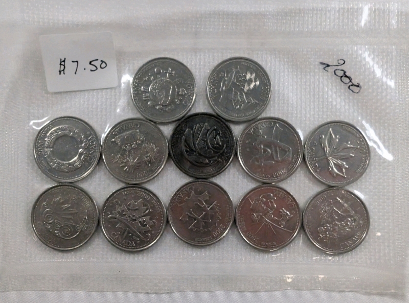 2000 Millennium Canadian 25 Cent Coins