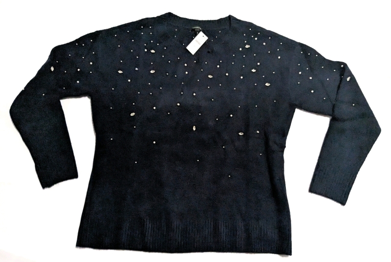 New TALBOTS Rhinestone & Pearl Embellished Sweater (Size Medium)