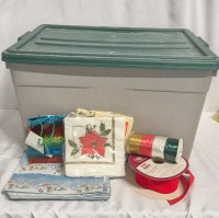 Christmas Wrapping Paper & Ribbon + Storage Tote