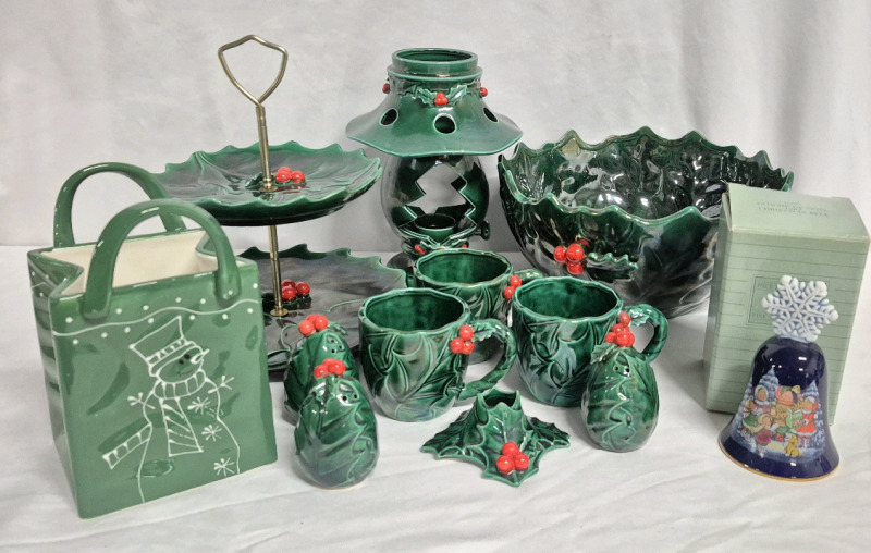 Vintage ESD Christmas Dishes Hand-Painted Made in Japan & Avon Bell +