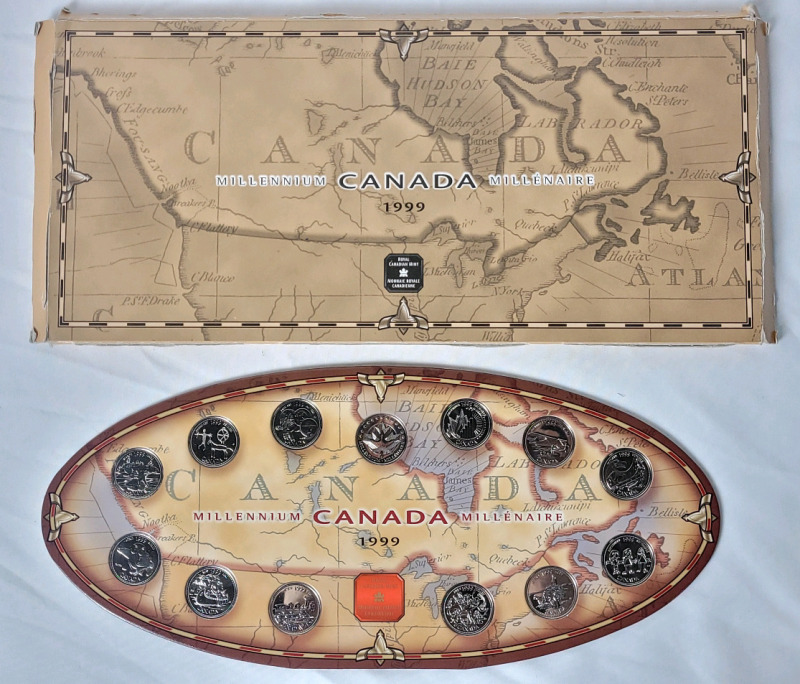 1999 Canadian Millennium Quarter Coin Set . All Quarters Appear Uncirculated