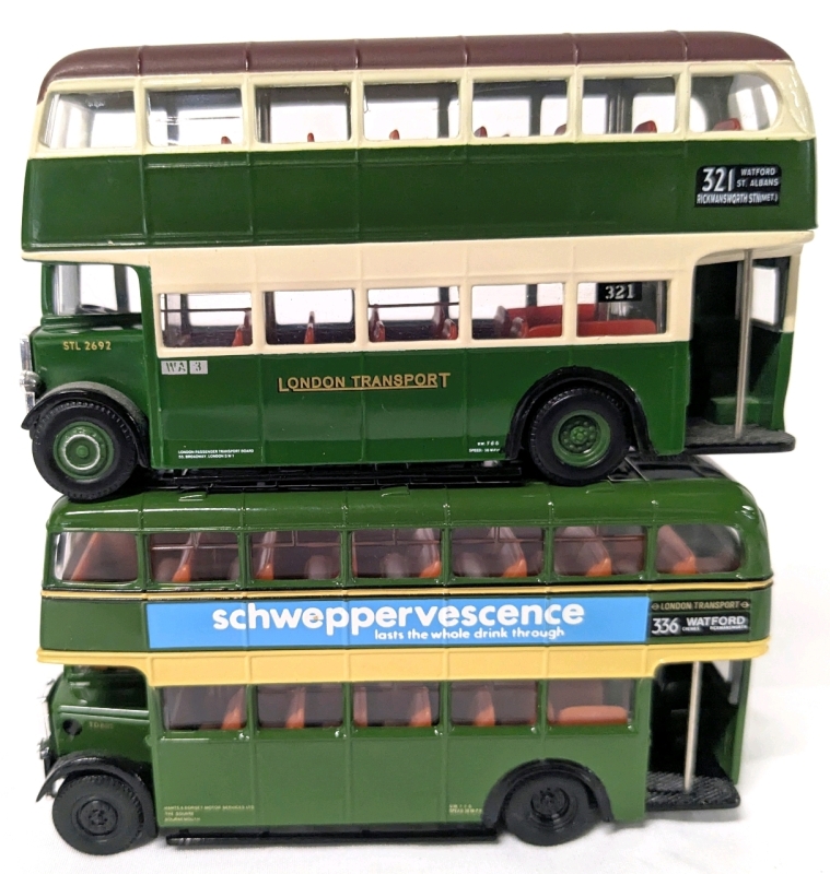 2 CORGI 1:76 Diecast Double Decker Buses: ECW Double Deck Rm336 Watford & Weymann 321 Warford | Approx 2.15" Tall ea