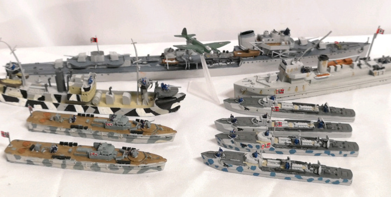 10 German Model War Fleet - Battleships & Aircraft Hand-Painted Miniatures