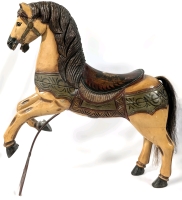 Fantastic Large Karusselpferd Decorative Wooden Carousel Horse w Hair Tail & Iron Foot Bar | 32" Tall