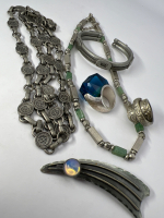 Brutalist Pewter Brooch Rings Bracelet and Necklaces