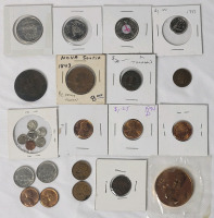 World Coin & Token Lot . 1905 USA Indian Head Penny , 1843 Nova Scotia 1/2 Penny Token , Federal Republic of Germany Token (date unknown) , 1850 Bank of Upper Canada Token plus more