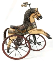 Gorgeous Wood & Metal Carousel Horse Child's Tricycle / Velocipede w Hair Tail | 24.5" Tall