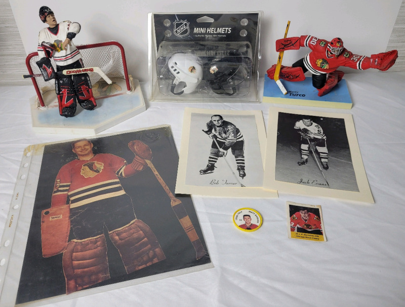 NHL Hockey Chicago Blackhawks Memorabilia Lot . Includes Bee Hive Jack Evans & Bob Turner Cards