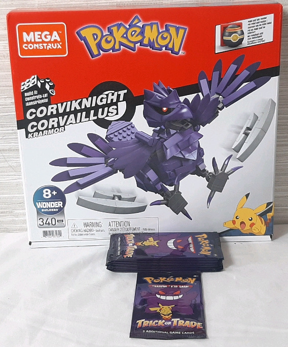 New Mega Construx Pokemon Corviknight Building Kit & 10 Pokemon TCG Trick or Trade Card Packs (Contains 3 Cards in Each Pack)