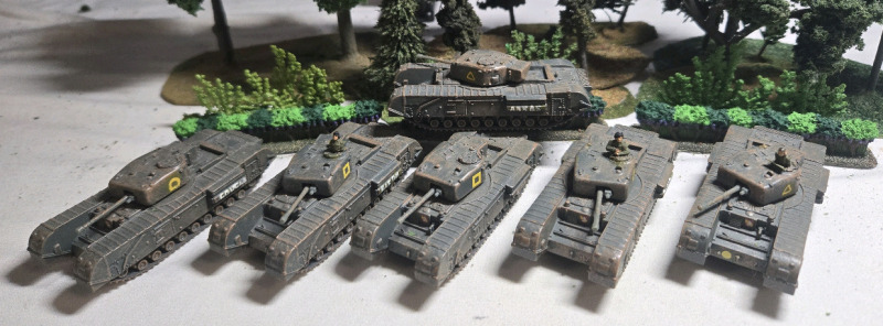 ( 6 ) Corgi Metal German Churchill Tanks | Measures 3¼" x 1" * Shrubbery Not Included *