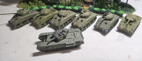 ( 7 ) Appears To Be Plastic British Tanks | Includes M4 Sherman, Sherman Firefly & Churchill Tanks | Largest Measures 3¼" x 1" * Shrubbery Not Included *