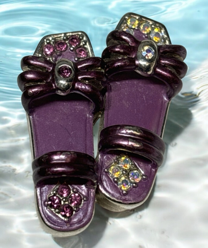 Vintage Purple Rhinestone AN Enamel Open Sandal Brooch Keep Your Summer Alive High Fashion