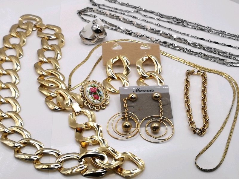 Silver & Gold Tone Jewelry - Earrings, Necklaces, Bracelet & a Brooch