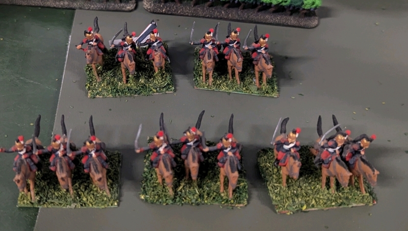 15 Lead Miniature Cavelry. Painted as the French. See Photos For Label. 1.25" Tall.