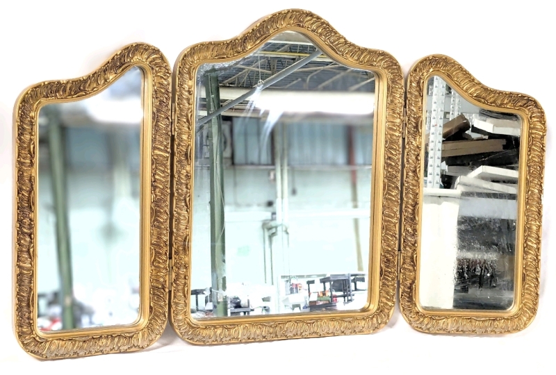 Vintage Wall Mirror W 2 Adjustable Side Mirrors - Checking the Back of One's Head Has Never Been Easier! | 36.5" x 22.25" Tall