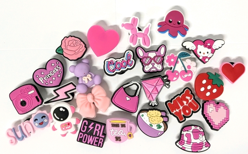 25 New Girl Power, Purple + Pink-Themed Croc Charms | Most Around 1" Long