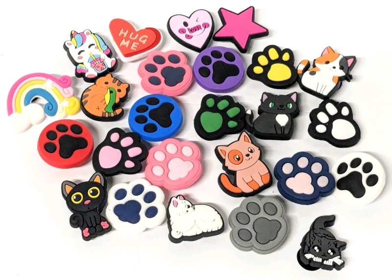 25 New Paw Prints & Kitty Cats-Themed Croc Charms | Most Around 1" Long