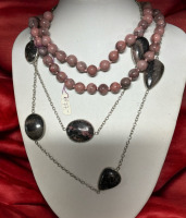 Sterling Rhodonite Necklace & Double Knotted 8mm Rhodonite Bead Necklace