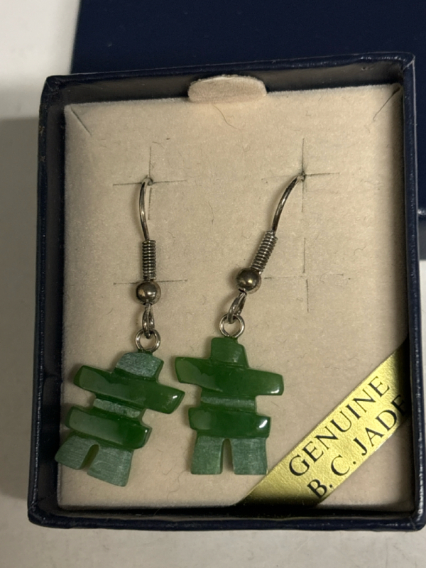 Genuine B. C. Jade Inukshuk Pierced Drop Earrings