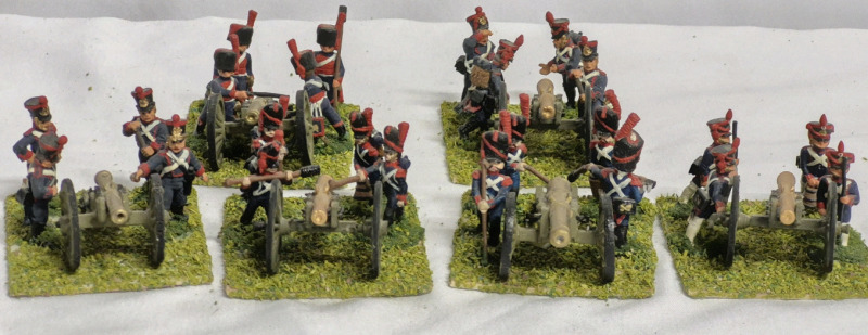 6 Hand-Painted Quartets Metal Miniature Military Toy Soldiers with Cannons on Flocked Bases