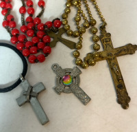 French Glass Bead Rosary Celtic Cross Watermelon StonevPewter Cross Necklace Golden Bead Rosary