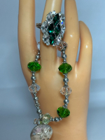 Austria Signed Emerald Green & Clear Crystal Ring & Flex Bracelet