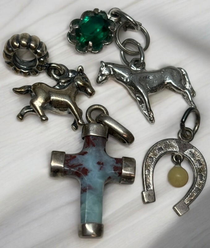 Sterling Natural Dominican Larimar Cross Horse Charms Sterling Horseshoe