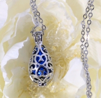 Lovely New Metalic Blue Memorial Urn Necklace for Ashes / Cremains w Small Tamping Rod & Funnel | Chain 20" Long, Pendant 1.15"