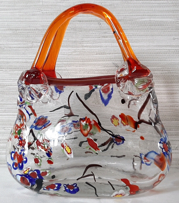 Millefiori Hand Blown Murano-Style Glass Purse (8" Tall, 7" Wide)